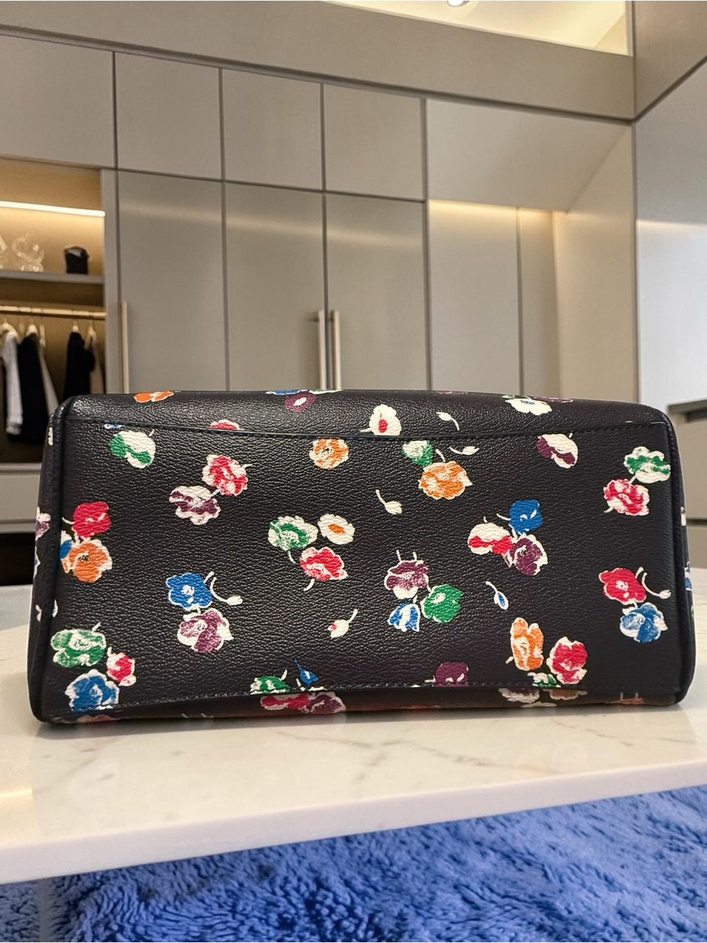 Coach Black Floral Print Leather Satchel with Multicolor Blossoms - Picture 9 of 15